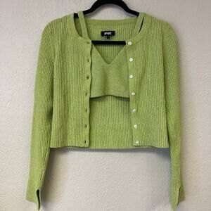 Apparis Cropped Ribbed Knit Tank Top and Cardigan Set Green Size Small